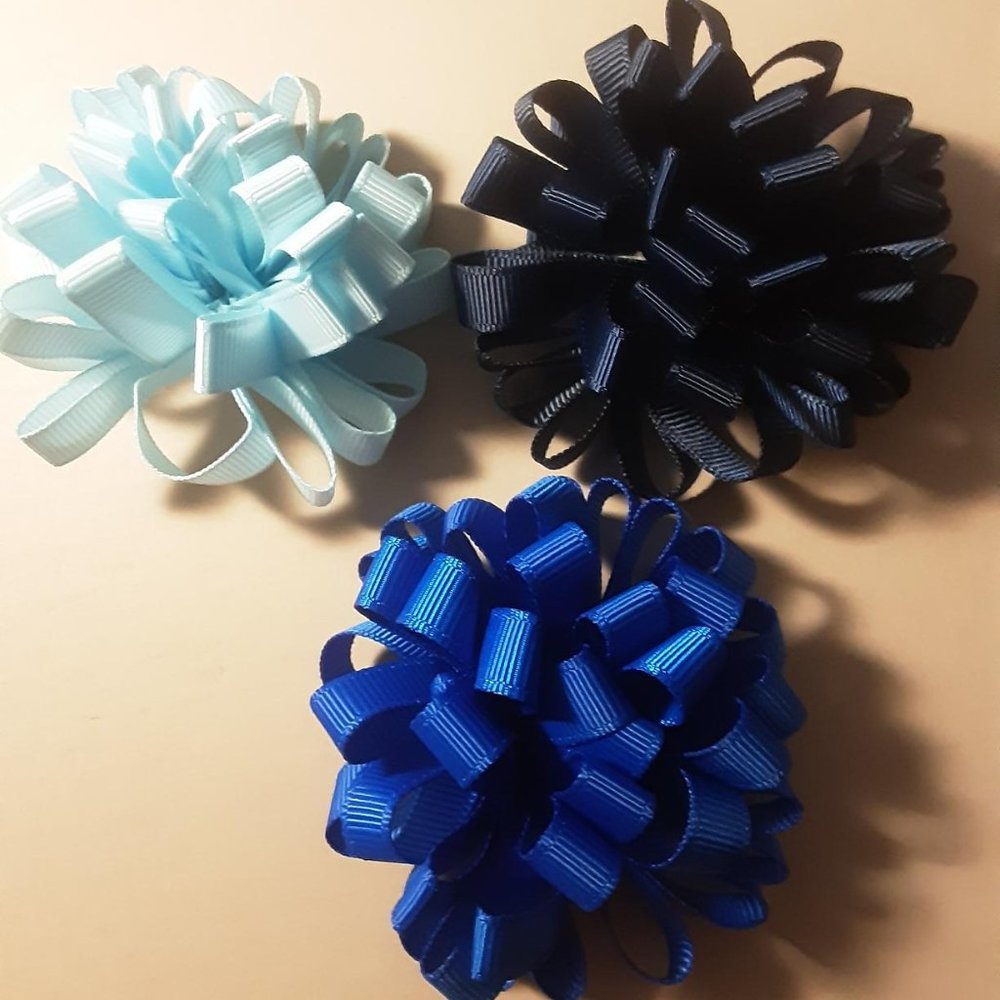 3  dog Top knot bows, collar bows, blues